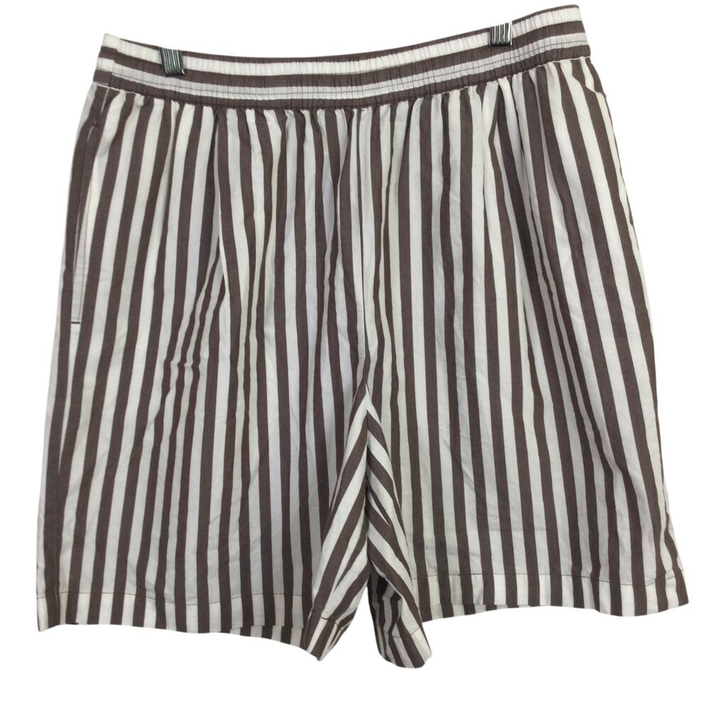 The Drop Womens Jada High Waist Loose Fit Shorts Striped Brown White Size M